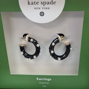kate spade Black Pearl-Accent C Hoop Earrings
